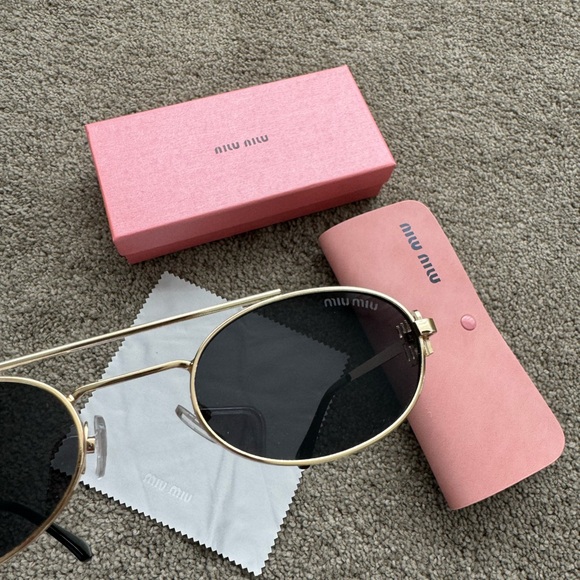 Miu Miu Gold Frame Sunglasses with Black Lenses - Picture 3 of 4